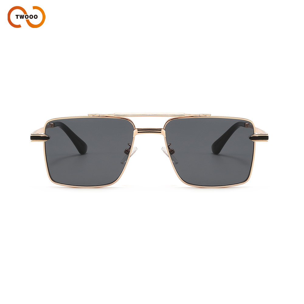 Lunettes de soleil carrées à double pont en métal pour hommes – Style rétro tendance, protection UV pour la conduite, les voyages et les activités de plein air