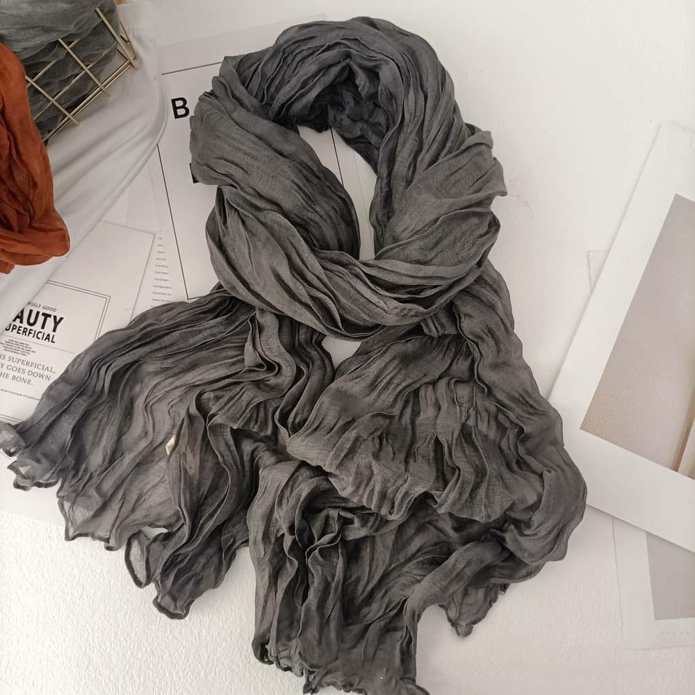 Vintage coton chanvre dégradé écharpe châle 180X90Cm longue écharpe couleur unie automne hiver cou plus chaud tendance pli doux foulards