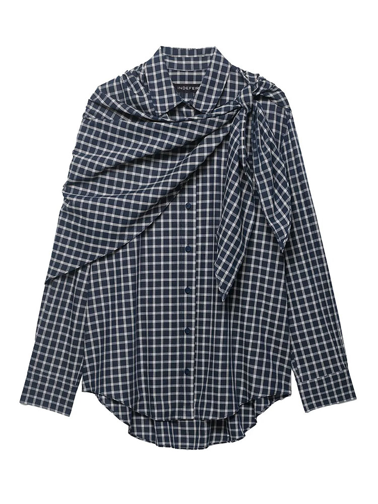 HH Femme 2026 Chemise à carreaux polyvalente à revers et manches longues, style décontracté chic, boutonnage simple