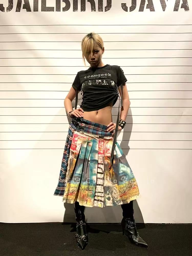 Jupe fendue sexy pour femme, collection printemps-été 2026, vêtement féminin streetwear imprimé au design unique