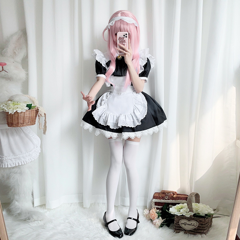 Robe d'uniforme de demoiselle d'honneur noire et blanche pour femme, tablier d'uniforme de demoiselle d'honneur, costume d'écolière Lolita Soft Girl, tenue de cosplay sur le thème de l'anime