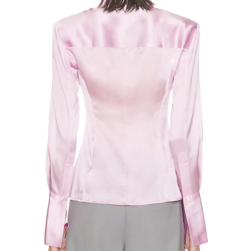 Chemisier élégant en satin soyeux pour femme, à manches longues, col à revers, boutonnage, coupe ajustée Y2K, poignets larges, hauts de travail pour le bureau