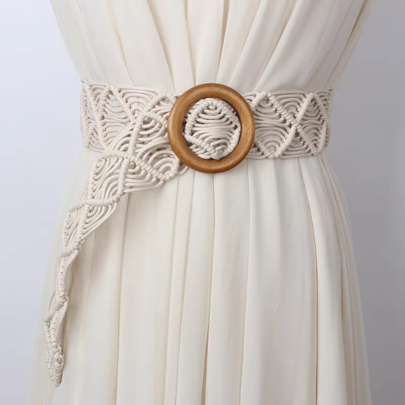 1 ceinture de taille coréenne vintage ; Large décoration bohème ; Robe polyvalente ; Ceinture à lacets tendance pour femme ; Convient au quotidien.