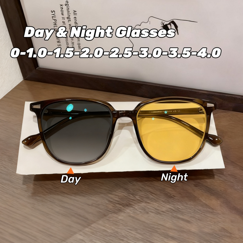 Lunettes photochromiques pour myopie, Vision jour et nuit, grand cadre carré, Anti-éblouissement, pour la conduite, Protection UV, lunettes grises