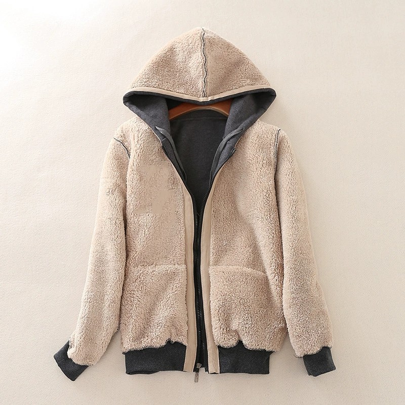 Hiver femmes à capuche en peluche manteau polaire sweats à capuche S-2XL fermeture éclair sweat à manches longues pull veste
