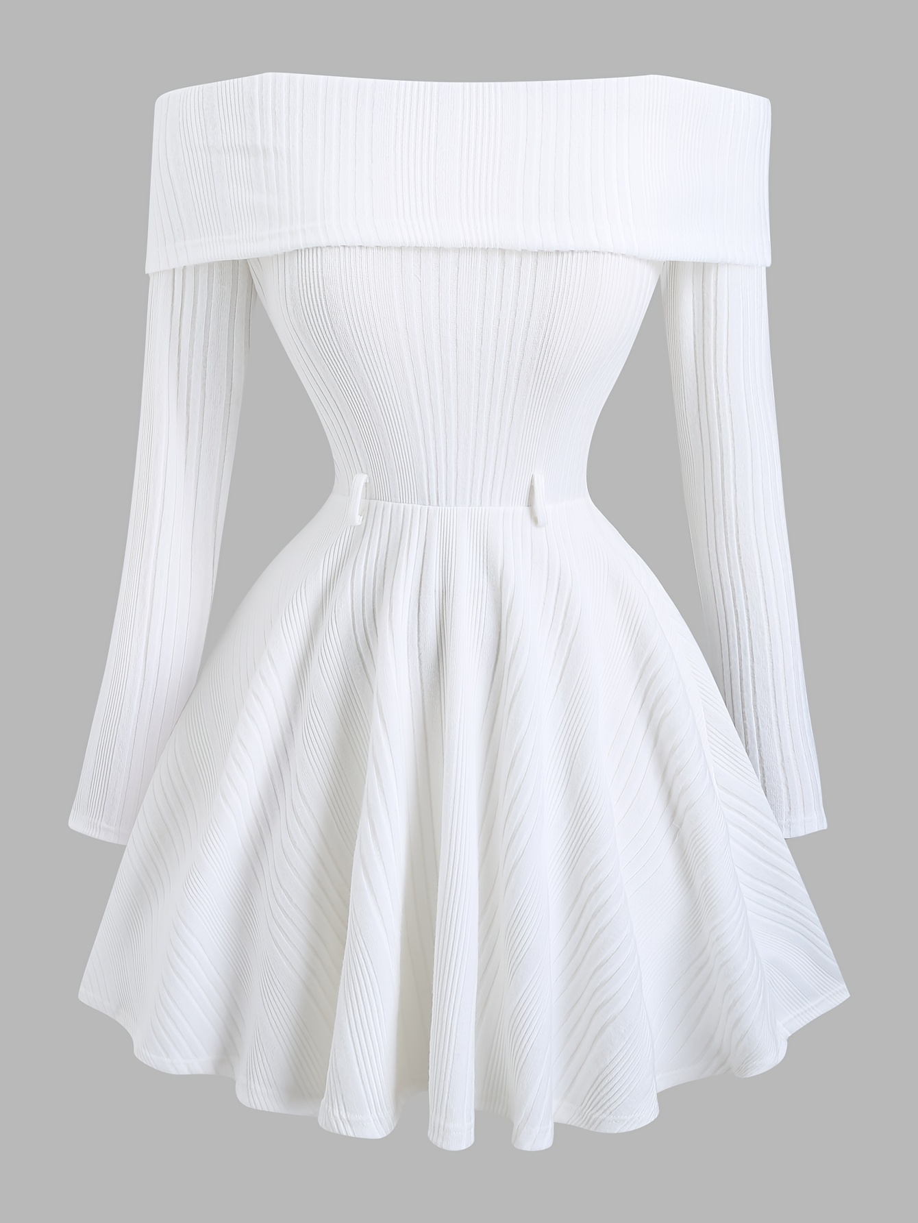 Robe décontractée grande taille pour femme avec manches longues épaules dénudées et taille cintrée – Collection 2025
