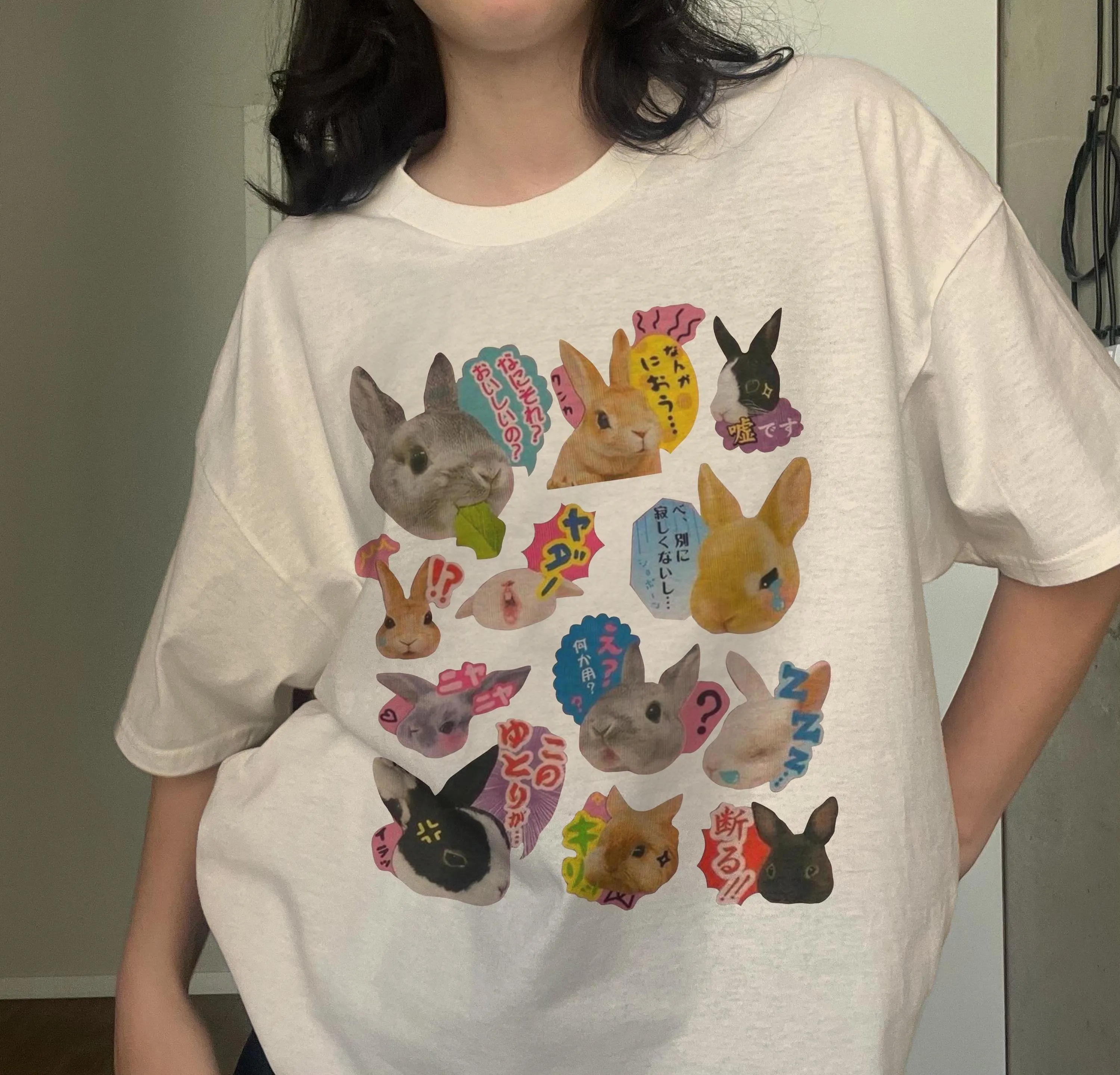 Lapin 90s Harajuku chemise japonais lapin 90s graphique T-Shirt à la mode Y2K Vintage T-Shirt Kawaii lapin Y2K TShirt Coquette haut