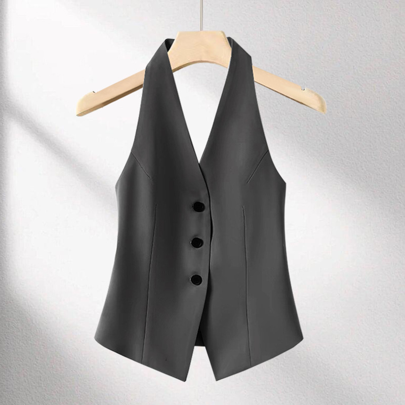 Gilet de costume pour femme, nouvelle collection printemps-été, sans manches, dos nu, polyvalent, haut féminin, chaleco mujer