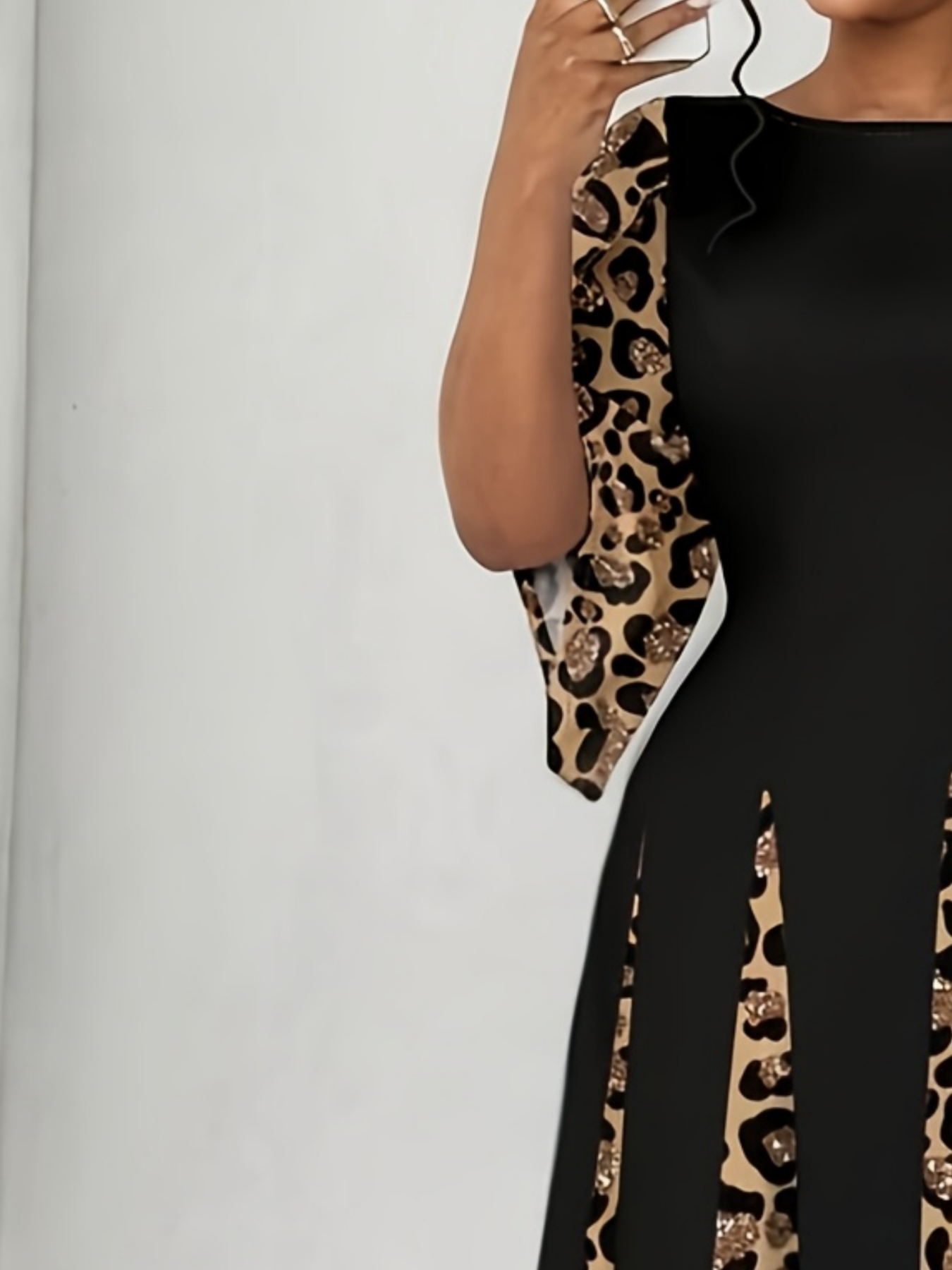Robe maxi élégante à imprimé léopard, robe longue à manches longues tendance grande taille, vêtements pour femmes confortables et élégants