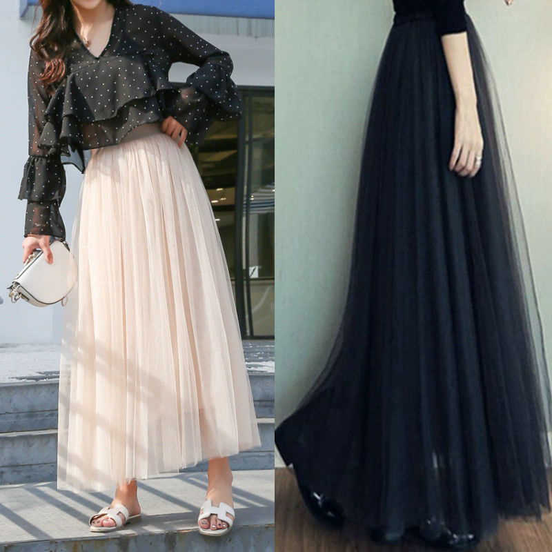 Jupe longue en dentelle et maille pour femme, tendance 2026, jupe midi blanche d'été, jupe trapèze pour femme, taille haute, longueur moyenne, volants, vêtements
