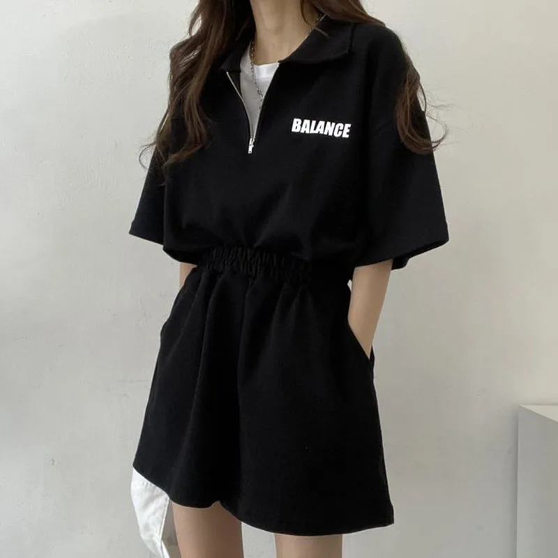 Ensembles de survêtement deux pièces pour femmes, chemisier à manches courtes, shorts à imprimé sportif, décontracté, solide, été