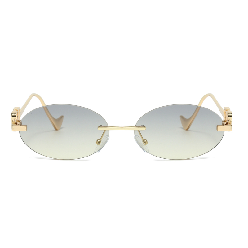 Lunettes de soleil ovales de marque de luxe pour femmes, avec lettres V découpées, mode urbaine, lunettes de soleil sans monture UV400 pour dames.