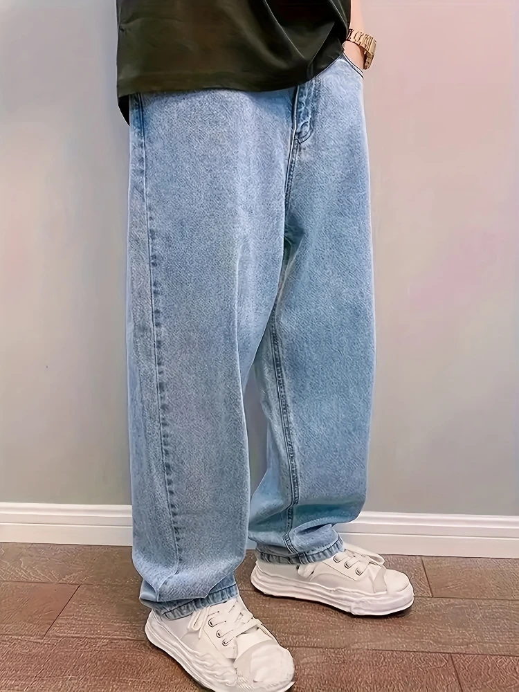 Jean Baggy surdimensionné pour hommes, pantalon droit, ample, bleu clair, Streetwear, mode, jambes larges, Y2k, printemps automne