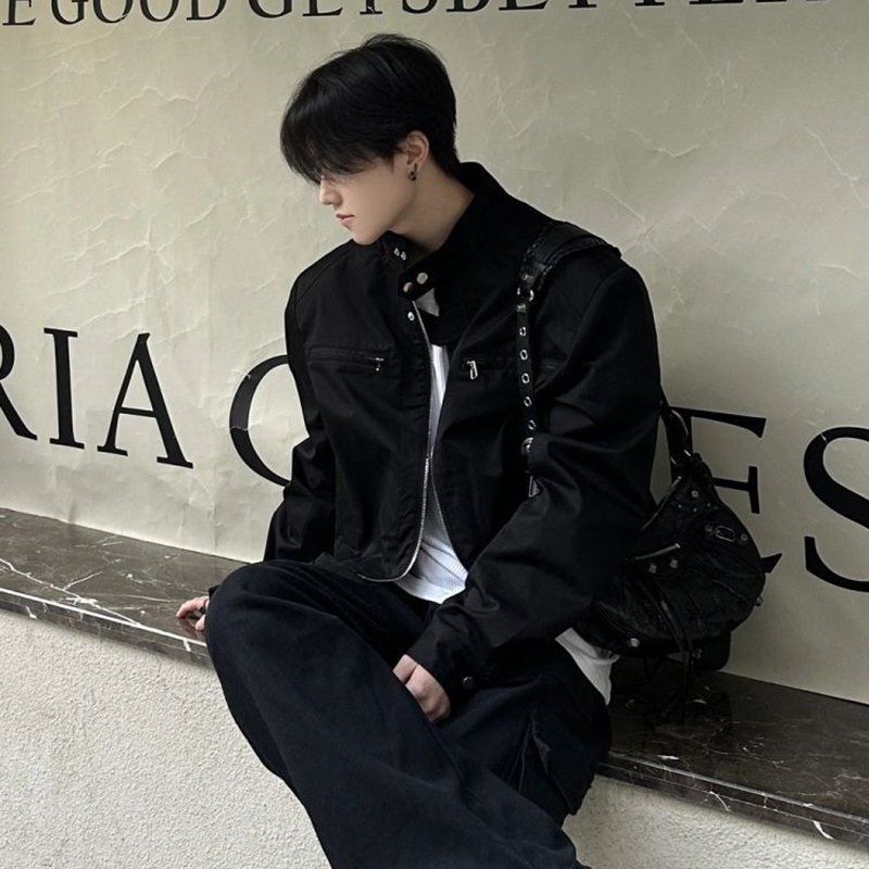 Veste pour homme, veste de moto rétro, style coréen tendance, veste courte marron vintage printemps automne, veste d'extérieur de style streetwear