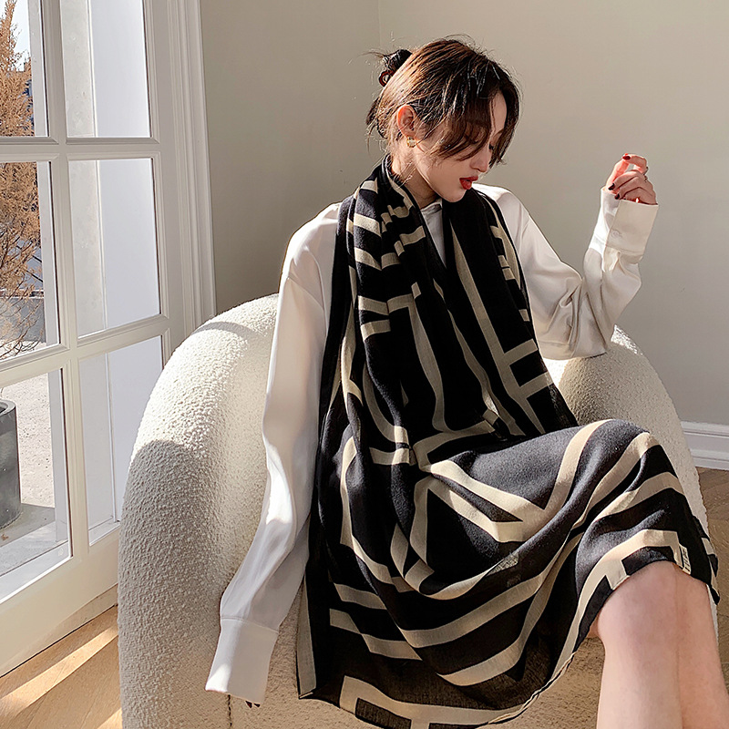 Grand Châle Pashmina pour Femme, Marque de Luxe, Hijab, Foulard, Design Imprimé, Étole de Plage, 2023