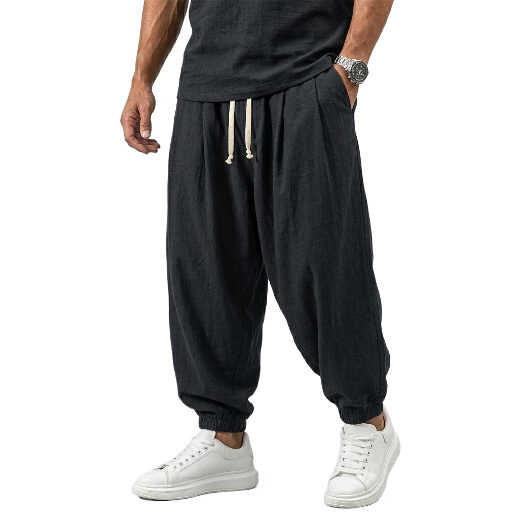 Pantalon en lin coréen pour homme, pantalon en coton, pantalon de sport, pantalon décontracté pour homme, pantalon ample de style harem pour l'automne, pantalon à cordon de serrage pour le printemps, streetwear pour homme