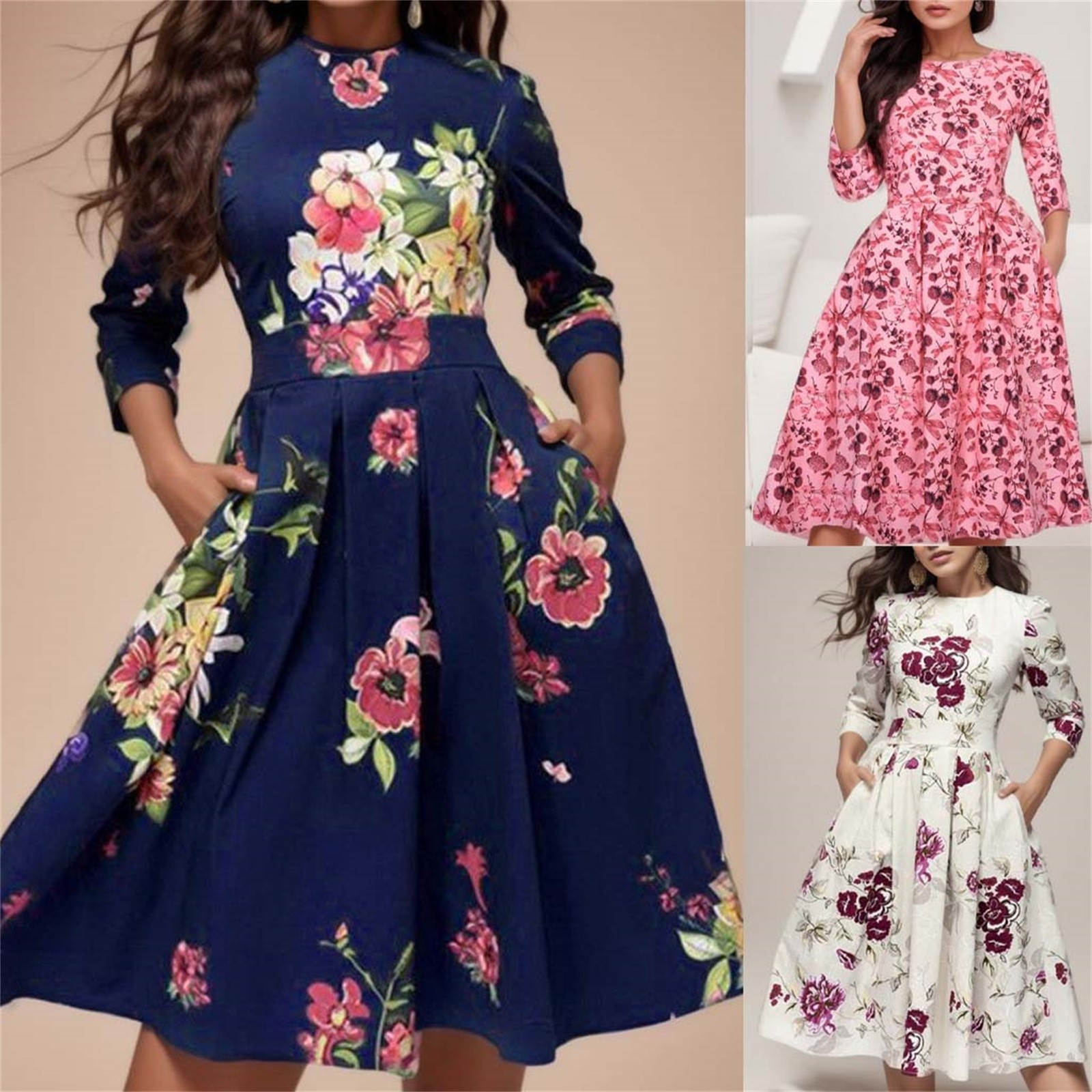 Robe longue d'été pour femme, imprimé floral, style bohème ample, élégante pour soirée, vintage avec poches, collection 2026