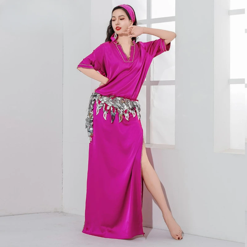 Costume de performance de danse du ventre, robes une pièce, pratique de la danse ShaBeauty, trempée financièrement Baladi, ensemble de 4 pièces