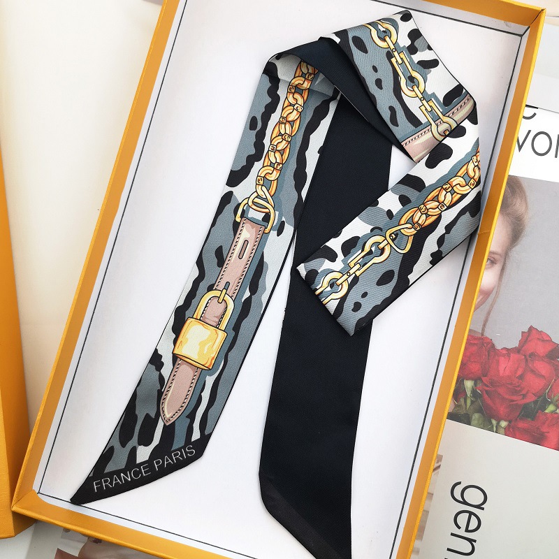 Chaîne léopard allonger foulard en soie pour rubans de cheveux femmes décoration sergé soie emballage sac cravates foulard en soie petites écharpes