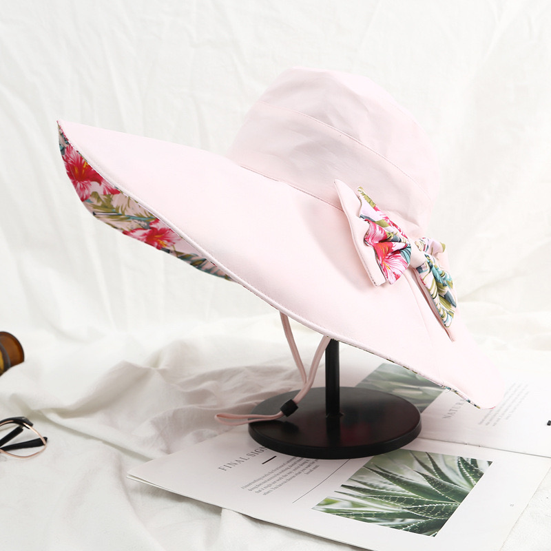Chapeau de plage d'été style européen et américain, chapeau de soleil arc-en-ciel double face, chapeau de pêcheur à nœud, chapeau d'extérieur à bord large