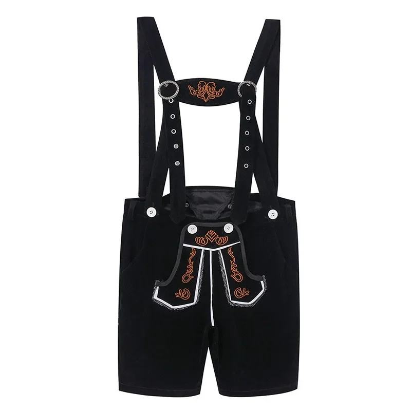 Costume allemand Oktoberfest Lederhosen pour hommes et femmes, tenue de Festival de la bière bavaroise, pantalon à bretelles marron et noir, Cosplay Halloween