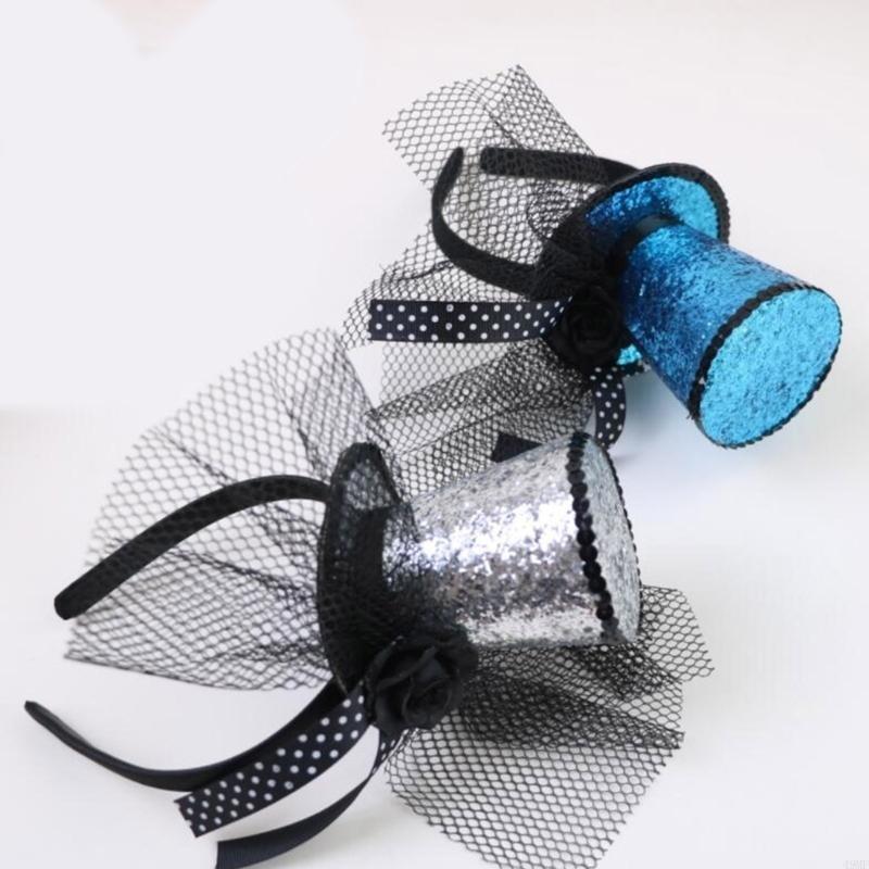49mf voile haut chapeau fascinateurs Hair Hoop Tea Hat pour filles enfants vintage Pillbox Hat à thé Fascinateurs