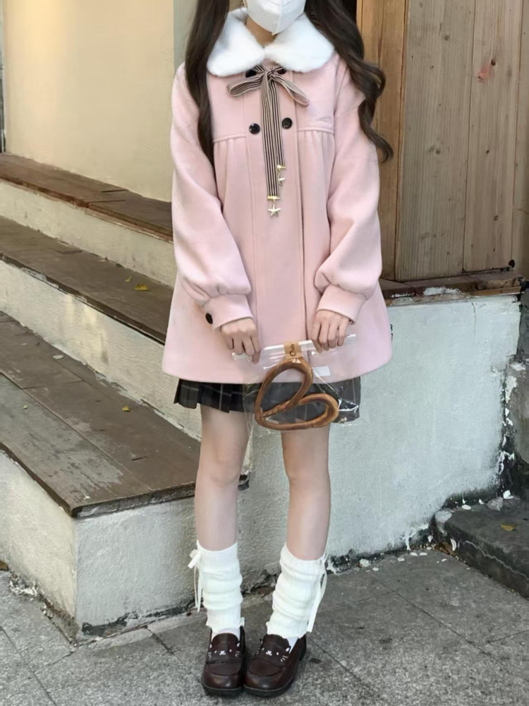Manteau en laine à manches longues pour femmes, Style Preppy japonais, ample, de styliste, élégant, doux, Kawaii, vêtements Vintage