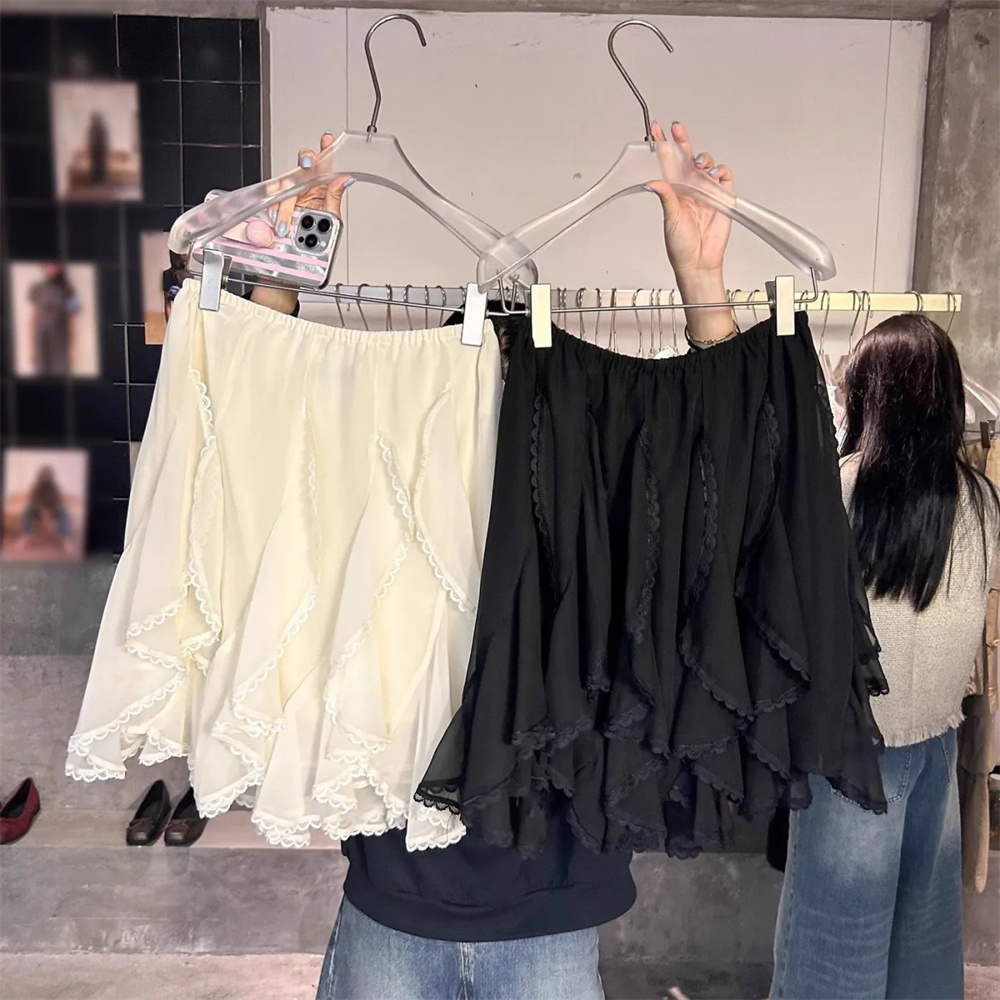 Jupe en tulle à dentelle style coréen pour femme, été, Harajuku, élégante, à volants, vintage, streetwear, irrégulière, Y2K, superposée