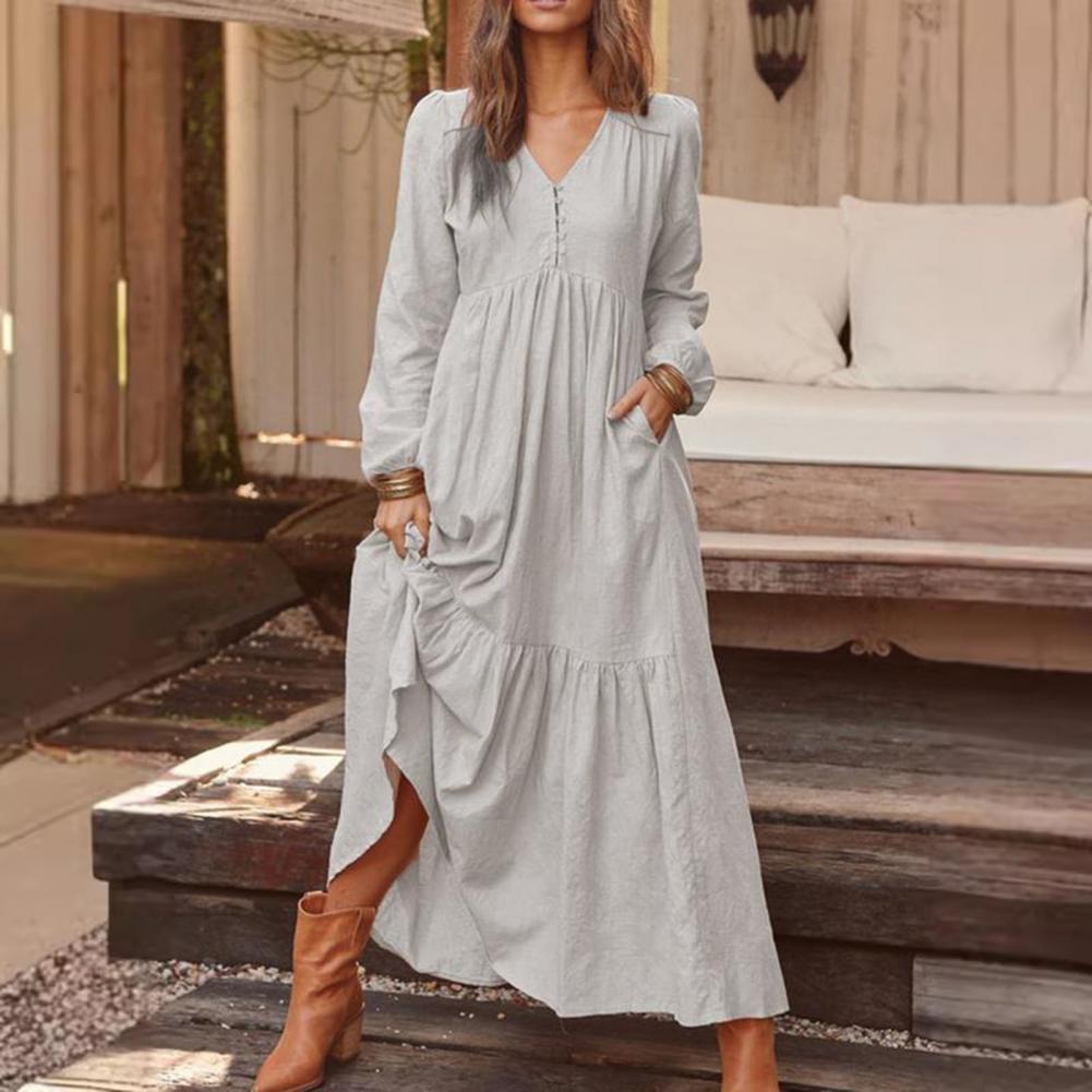 Robe longue légère d'été en coton pour femmes, ligne a, robes mi-longues en mousseline, robe Beige élégante pour femmes
