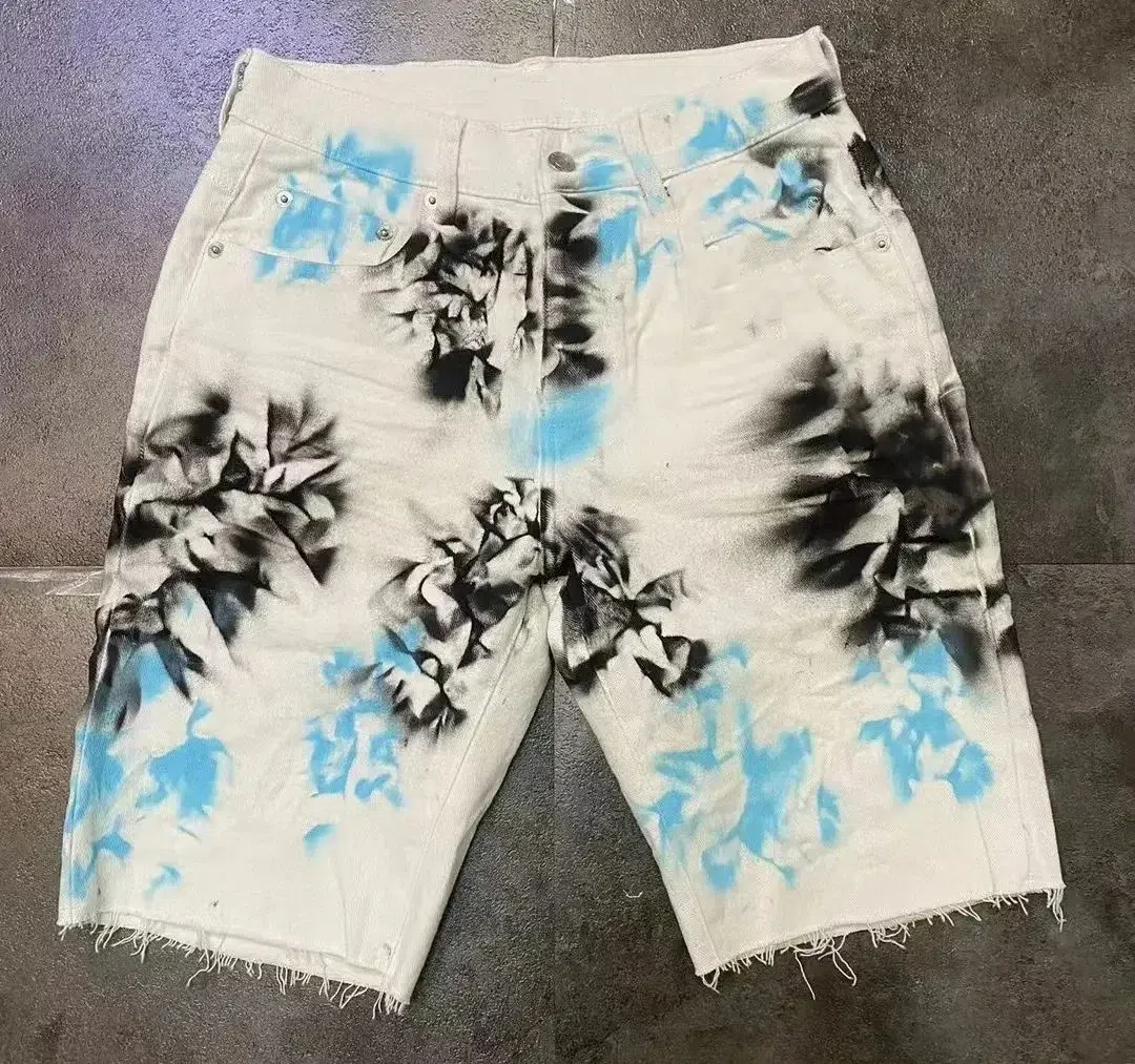 Short en jean blanc pour homme, imprimé, slim, décontracté, longueur aux genoux