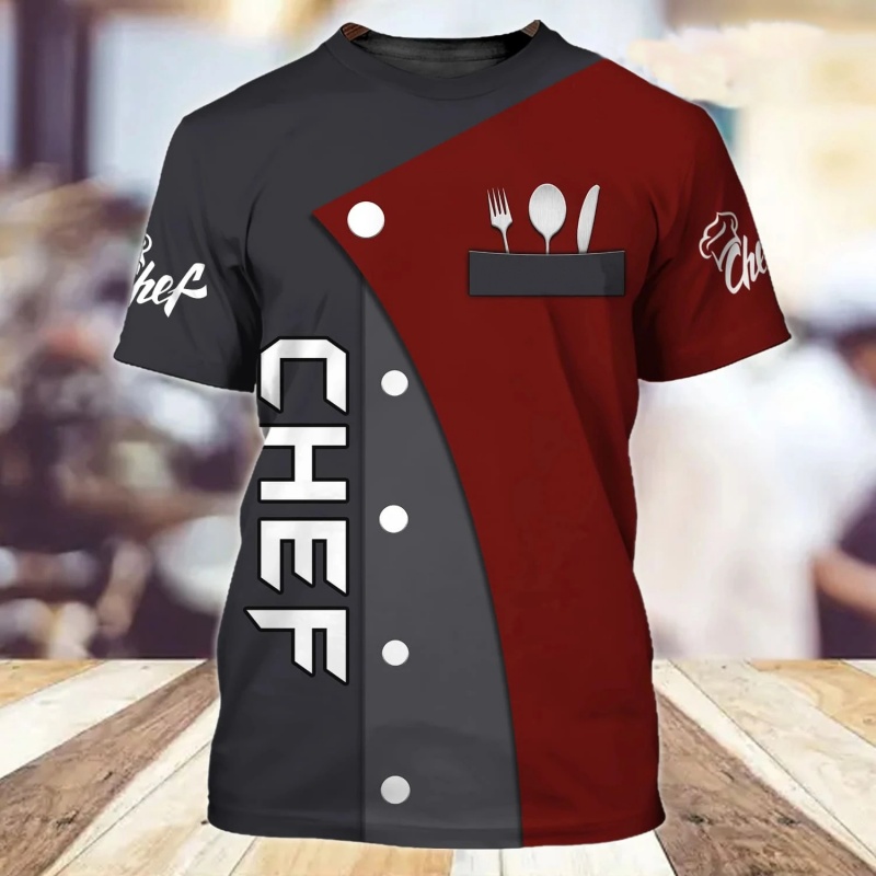 T-shirt à motif uniforme de chef pour hommes, couteau de chef imprimé en 3D, t-shirts d'été Harajuku à manches courtes, hauts amples de style streetwear, t-shirts de sport