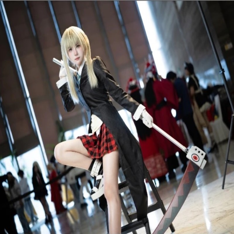 Costume de cosplay Maka Albarn, Anime Soul Eater, pour femme adulte, jupe, gants, uniforme, tenue de fête d'Halloween, jeu de rôle, perruque Maka Cos