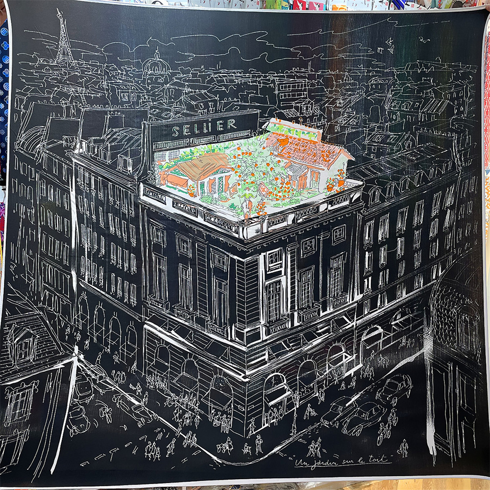 Écharpe en Cachemire pour Femme, Châle Roulé à la Main, Imprimé Ville de Nuit, Carré, Bandana, Grands Hijabs, 130cm