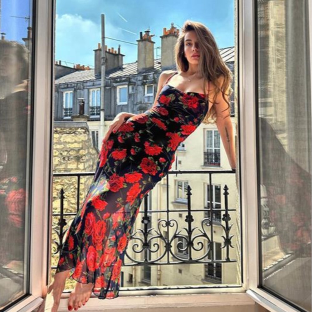 Robes de soirée sexy moulantes pour femme, imprimé floral, sans manches, avec contraste aux hanches, style tendance et élégant