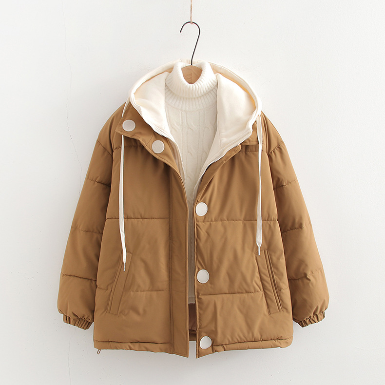 Vestes à capuche rembourrées en coton épais pour femmes, faux deux pièces de Style japonais Harajuku, manteaux amples décontractés à manches longues pour l'hiver
