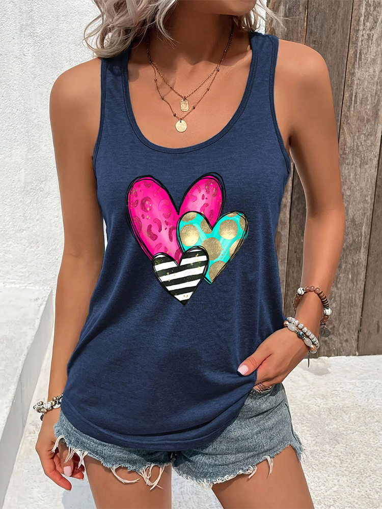 Gilet femme drôle coeur dos nageur réservoirs trois couleurs coeurs graphique débardeur mode été dos nageur tenue vacances hauts sexy
