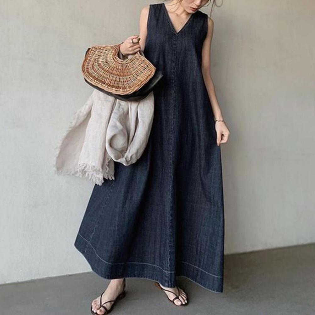 Robe Maxi 2023 Coton pour Femme, Couleur Unie, Carton, Fibre, Douce, Ligne A, Longueur de Rincage, Été