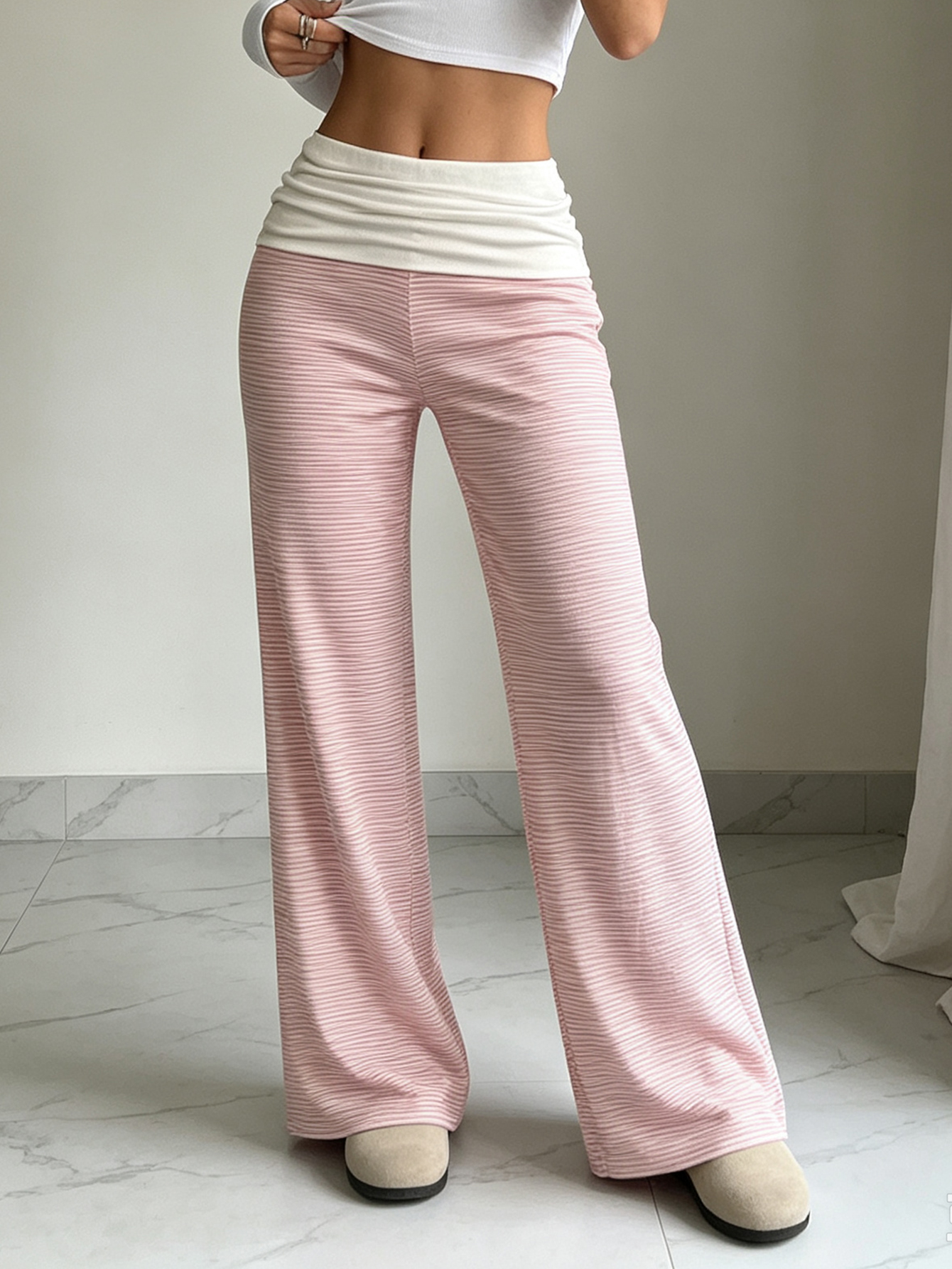 Pantalon long ample pour femme, color block, en tricot rayé, décontracté, pour le bureau, streetwear, printemps-été, nouvelle mode