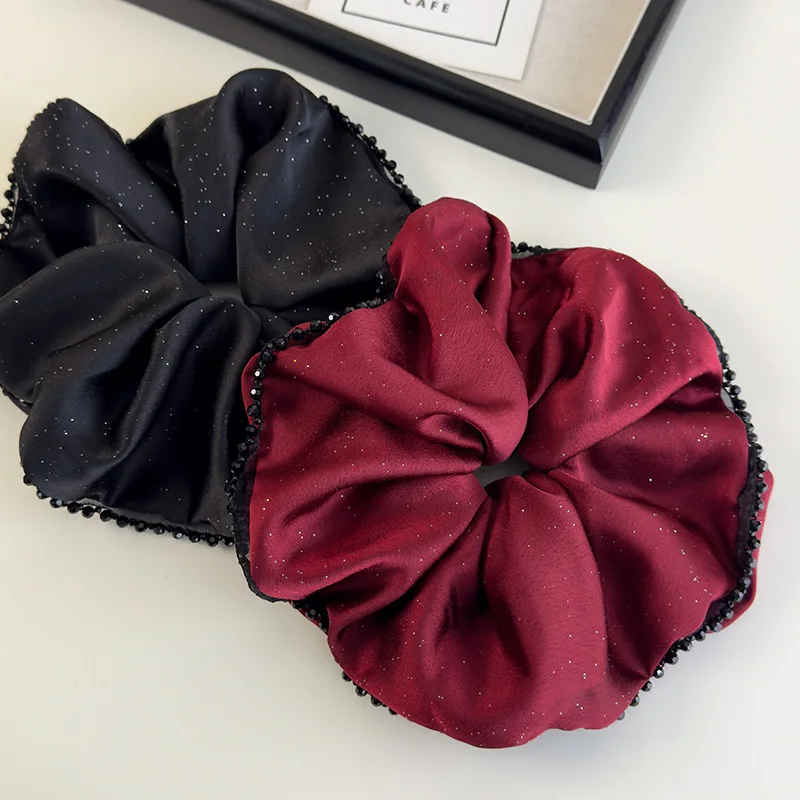 Chouchous en Satin brillant pour cheveux, étoile rétro, surdimensionné, perles en dentelle, bandeaux pour femmes, corde de tête élégante, cravate pour cheveux, accessoires de fête pour dames