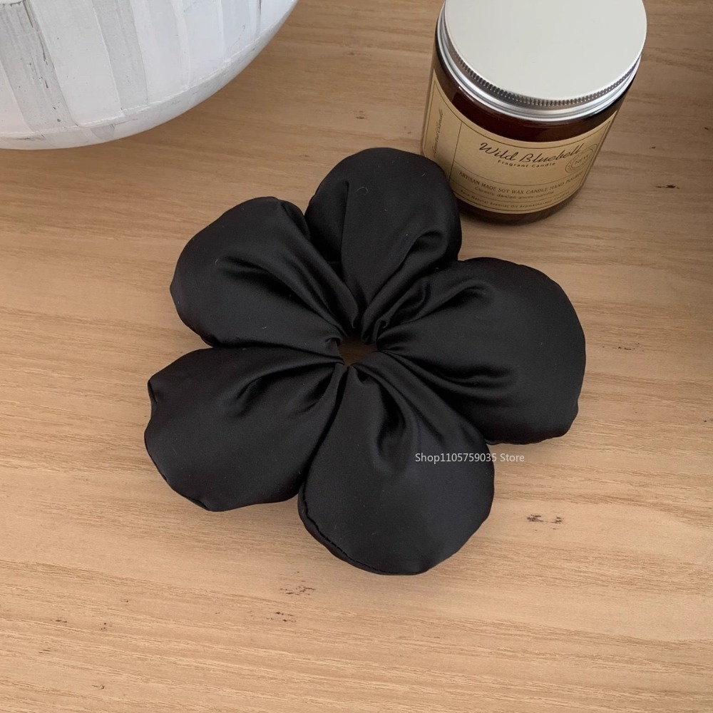 Grande élastique à cheveux en satin à motif floral pour femmes, style coréen, pour les vacances, accessoires de coiffure volumineux