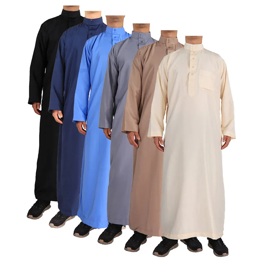 Solide mode musulmane hommes Robe caftan Abaya Pakistan Jubba hommes Bonnet Homme Musulman arabe islamique vêtements Qamis Homme Musulman