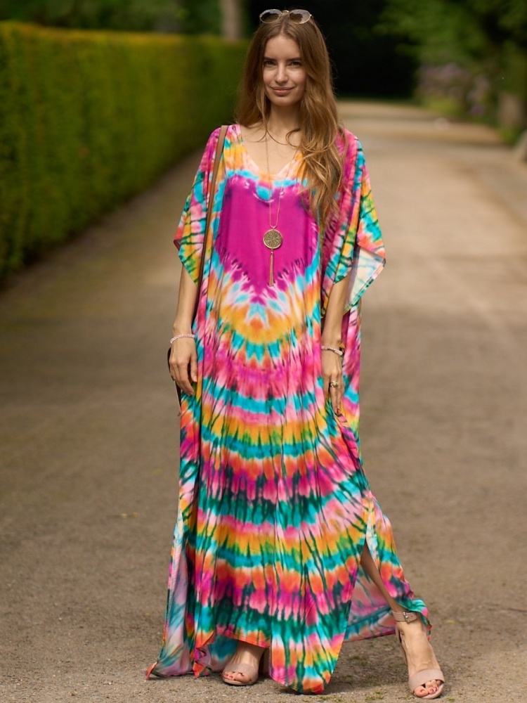 EDOCircnSA-Robe de plage maxi imprimée style bohémien, grande taille, kaftan d'été, vêtements de plage, cover-up pour les vacances, Q30/10/2018