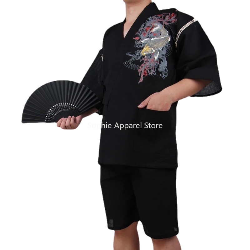 Ensemble de salon d'été kimono japonais pour hommes Jinbei ensembles de pyjama pour hommes vêtements de nuit Yukata