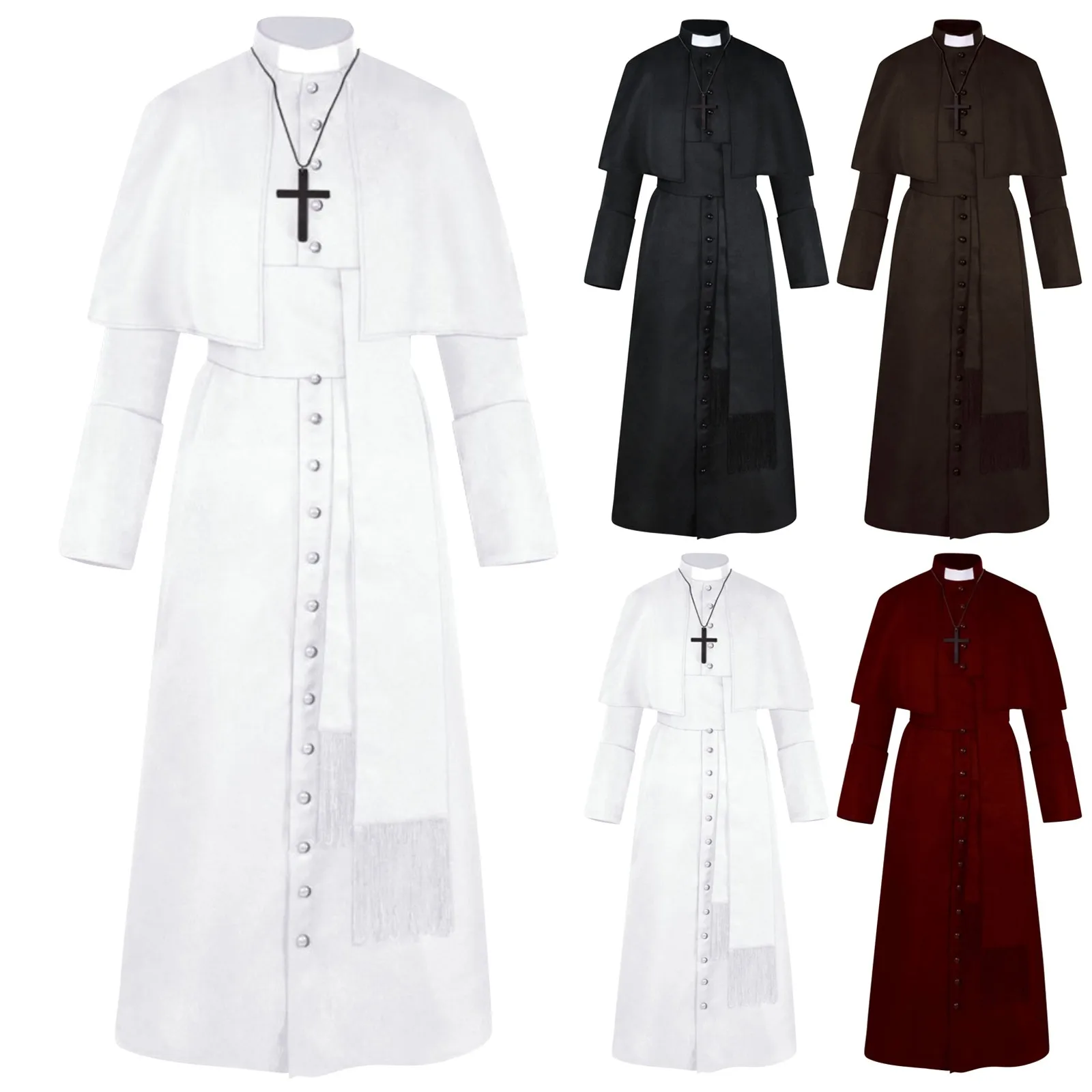 Costumes de Cosplay de prêtre rétro de la Renaissance médiévale, Religion d'église catholique, prêtre papal, prédicateur de masse, Robe solide, soutane du clergé