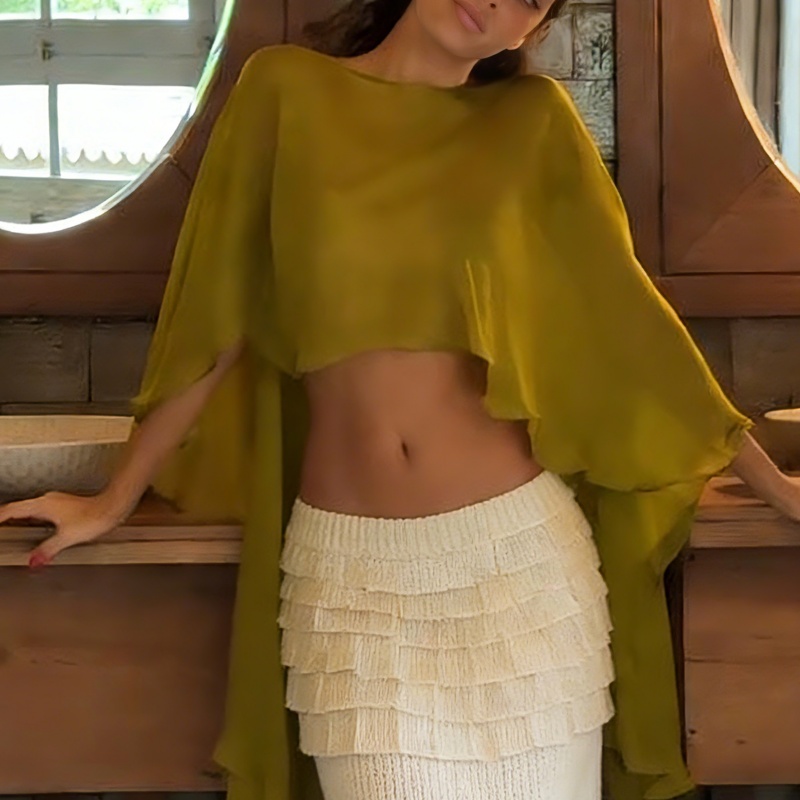 Capes en mousseline de soie pour femmes, châles en maille transparente, enveloppes asymétriques à volants, poncho fluide pour vêtements de soirée