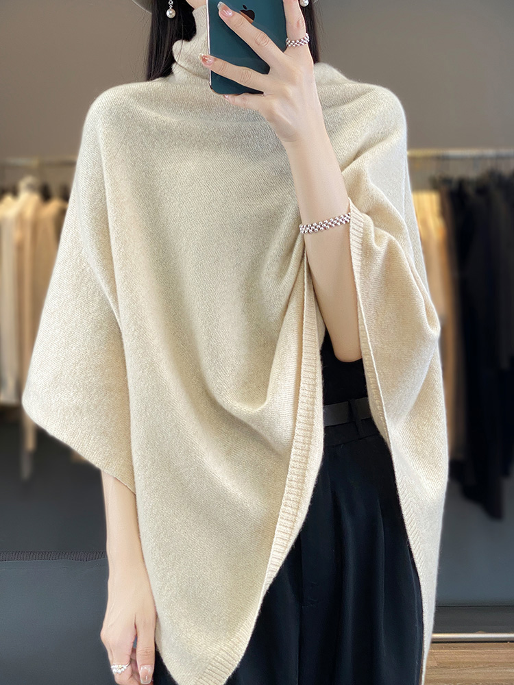 Châle en laine mérinos 100% pour femme, pull à col roulé, doux et chaud, tricoté, style coréen, vêtements féminins, automne-hiver
