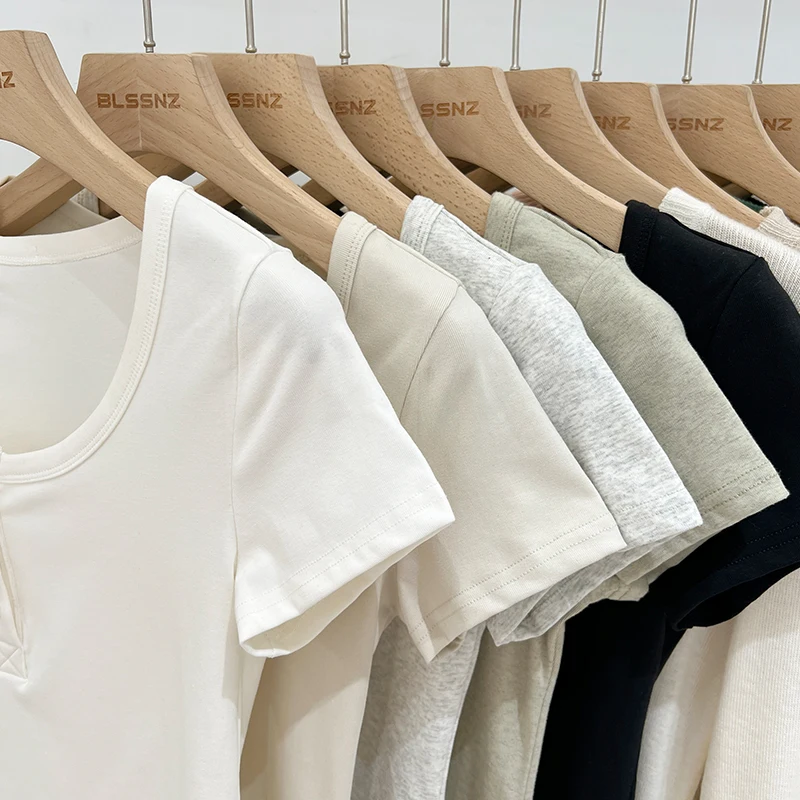Femmes T-Shirt bouton T-Shirt femme vêtements hauts coton mince T-Shirt femme à manches courtes haut été T-Shirt Sexy Canale Y2k