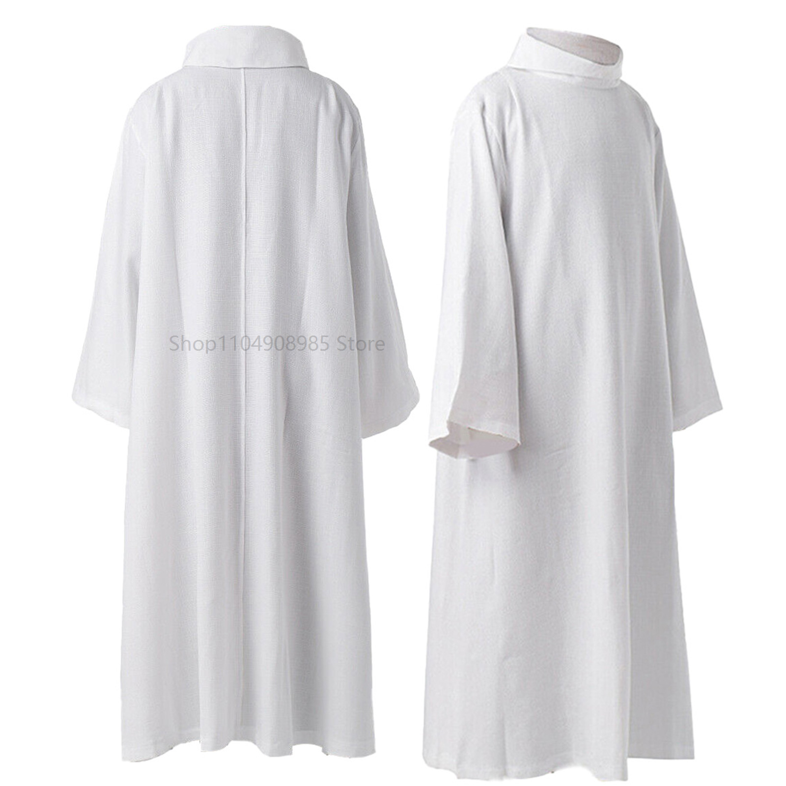 Robe de prêtre blanche, Costumes Cospaly médiévaux, tenues fantaisie, fête de carnaval d'halloween, Robes de clergé, église catholique