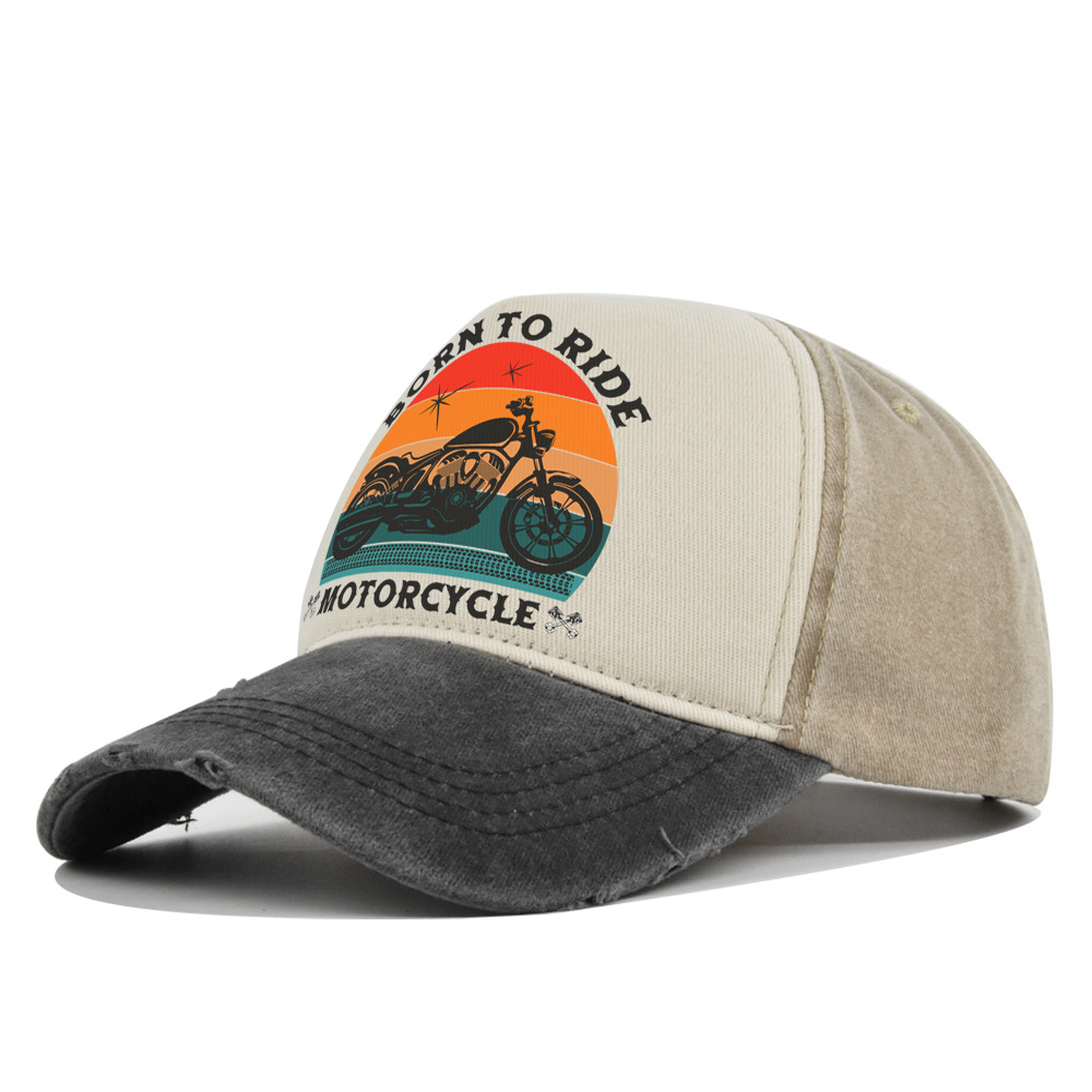 Casquettes pour hommes et femmes : Casquettes de baseball pour moto, casquettes rétro imprimées, casquettes de camionneur en coton éponge, casquettes de soleil délavées pour hommes