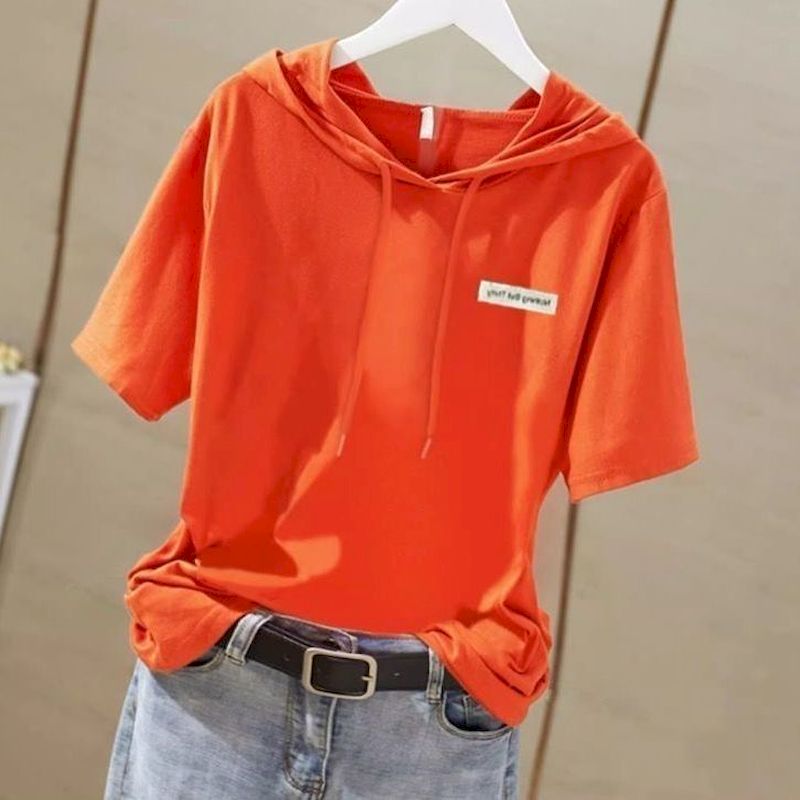 T-shirt blanc à capuche pour femmes, ample, en coton flammé, manches courtes, tendance d'été 2025, T-shirt fin, Design décontracté, surdimensionné